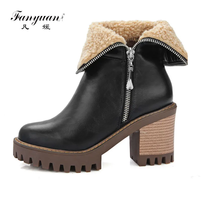 

Fanyuan Women Winter Boots Square High Heeled Ankle Boots Women Snow Autumn Winter Snow Boots Women Pumps Shoes