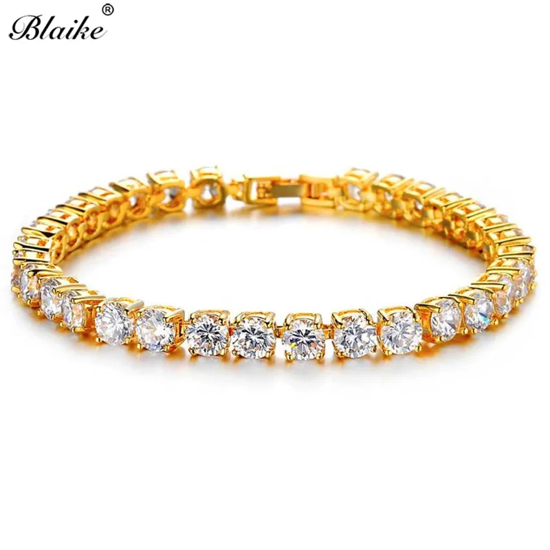 Blaike 18KT الذهب/الفضة/أسود الذهب تشيكوسلوفاكيا مثلج خارج الزركون سوار للتنس ل الهيب هوب النساء الرجال صف واحد حجر الراين مجوهرات هدايا