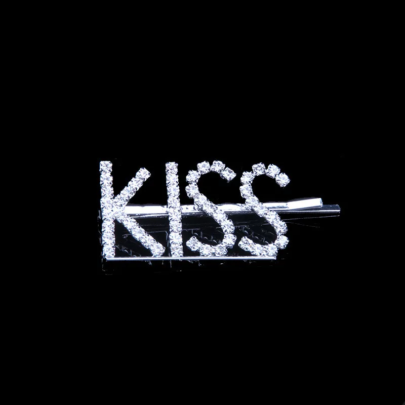 KISS 1 шт. GLAM/DRIPPIN/X Кристальные блестящие стразы заколки для волос буквы заколки для волос заколки аксессуары для укладки волос для женщин и девушек - Цвет: KISS