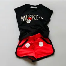 Летний детский комплект одежды с рисунком Минни Маус для девочек, комплект одежды для маленьких мальчиков, футболка с короткими рукавами+ шорты/штаны, костюмы