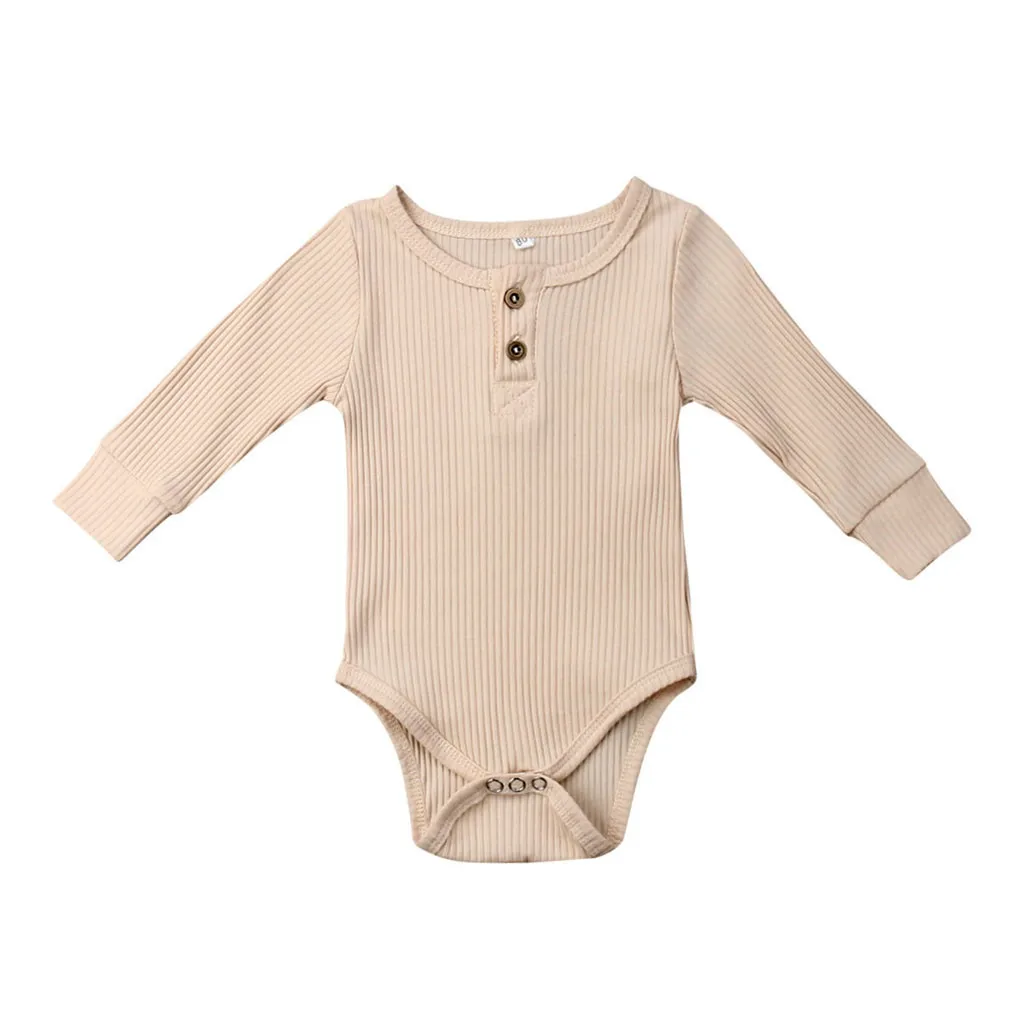 Beige Одежда для новорожденных; боди для малышей; комбинезон с длинными рукавами для маленьких девочек и мальчиков; Повседневный Детский комбинезон на пуговицах; одежда для детей 24 месяца - Цвет: Beige
