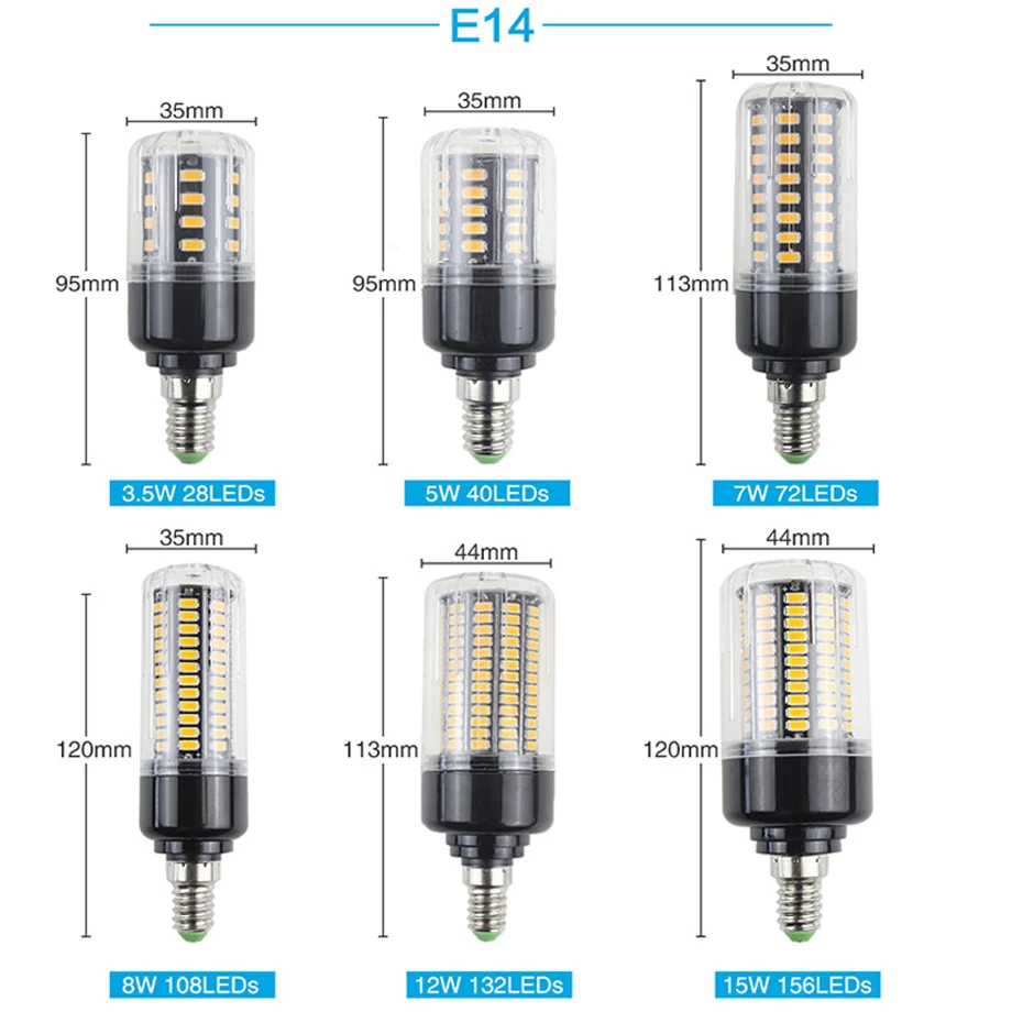 Светодиодная лампа, светодиодная лампа E14, 220 В, 3W, 5 Вт, 7 Вт, 8 Вт, 12 Вт, 15 Вт, Светодиодная лампа E27 без затемнения, кукурузная лампа 5736 SMD, более яркая, чем SMD 5730, без мерцания