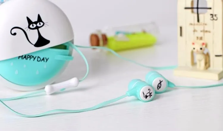 3,5 мм мультяшный Кот Наушники карамельного цвета стерео с микрофоном в уши футляр для наушников для samsung huawei телефон MP3 MP4 подарки для девочек - Цвет: Blue no package