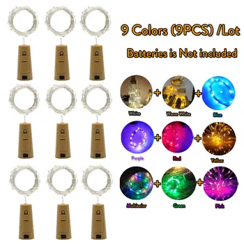 

9 Colors 1M 2M 3M LED Garland Copper Silver Wire String Lights 10 20 30LEDs Bottle Stopper Fairy Lights for Holiday 9PCS/Set
