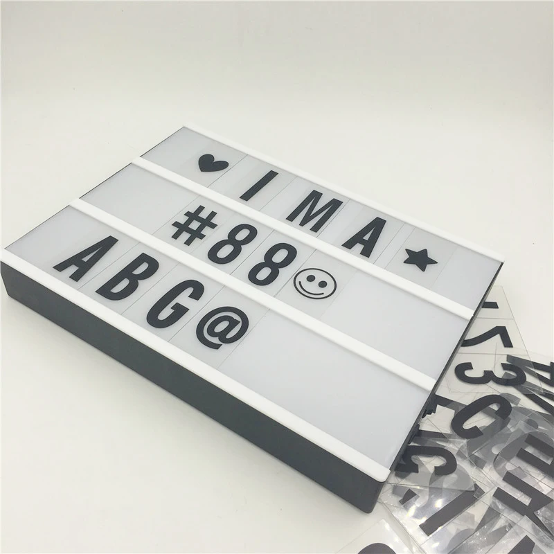 A4 cinema Lightbox, новинка, настольная лампа для дома, вечерние, для праздника, DIY, украшение, Led, 90 шт., черные буквы, от батареи АА, USB, питание