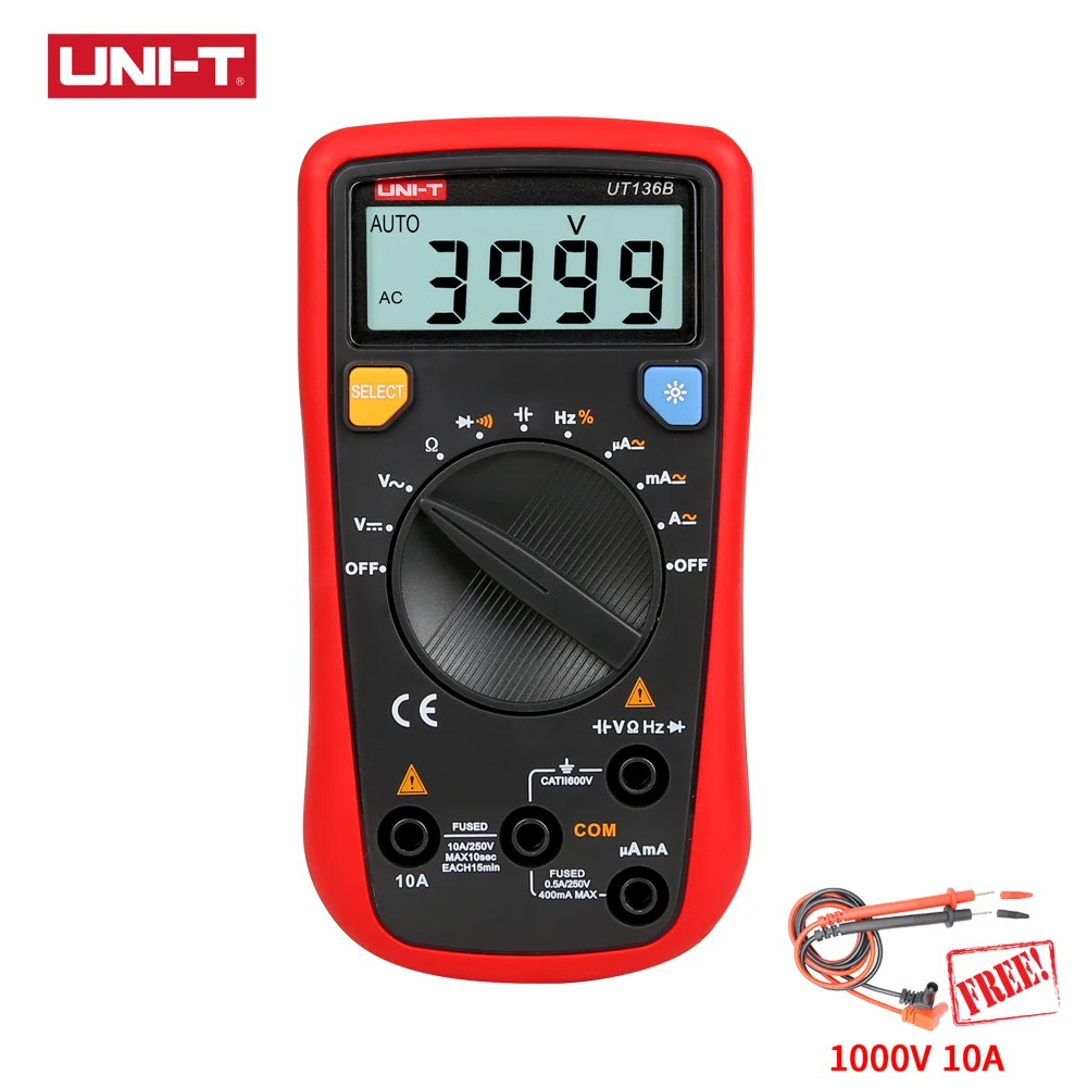 UNI T UT136B Digital Multimeter Auto Range Tester AC DC VoltageCurrent