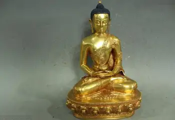 

S4008 12"Tibet Buddhism Temple Purple Bronze 24K Gold carved sakyamuni Buddha Statue