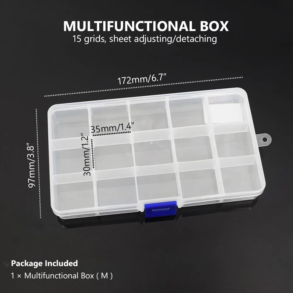 Practical Adjustable 10/15/24 Compartment Plastic Storage Box Jewelry Earring Bead Screw Holder Case Display Organizer Container