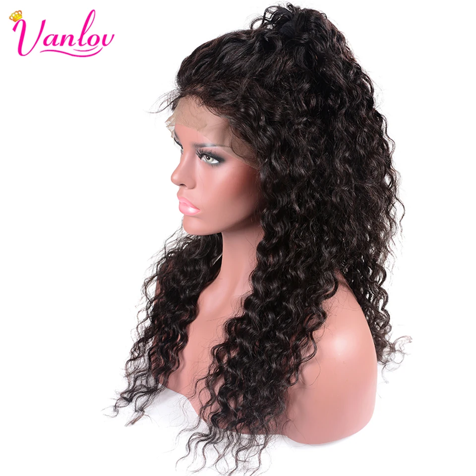 Vanlov волосы 360 синтетический парик бразильская холодная завивка синтетический фронтальный парик человеческих волос для женщин предварительно сорвал натуральный волос Remy