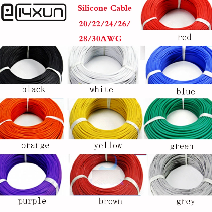 

5 Meter 20AWG 22AWG 24AWG 26AWG 28AWG 30AWG Silicone Wire Ultra Flexiable Test Line Cable tinned copper lamp soft Wires Cables