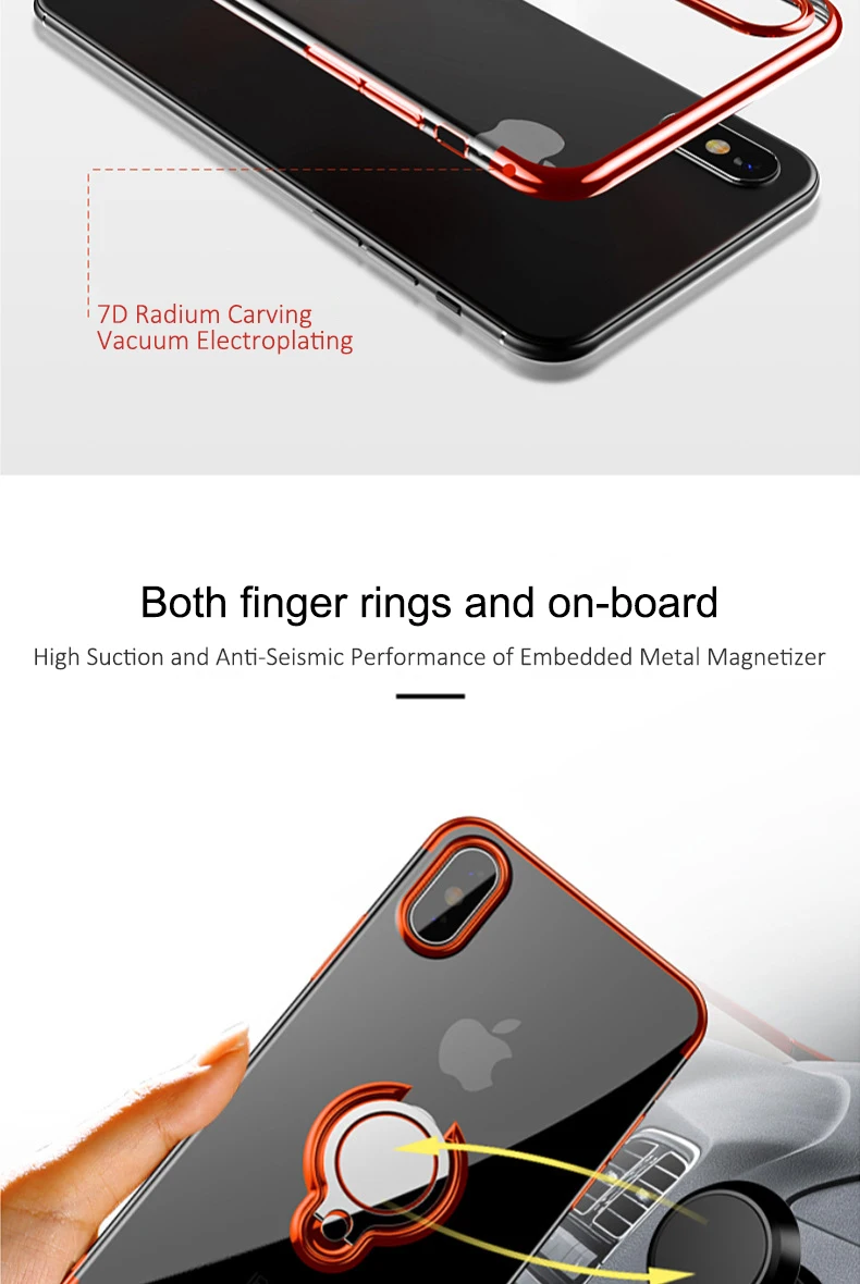 Iphone 7 Case Iphone Xs Max Case X  6 8 6S Plus Diamond Transparent Clear Electroplate TPU Finger Ring Case Luxury Back CoverDescription: