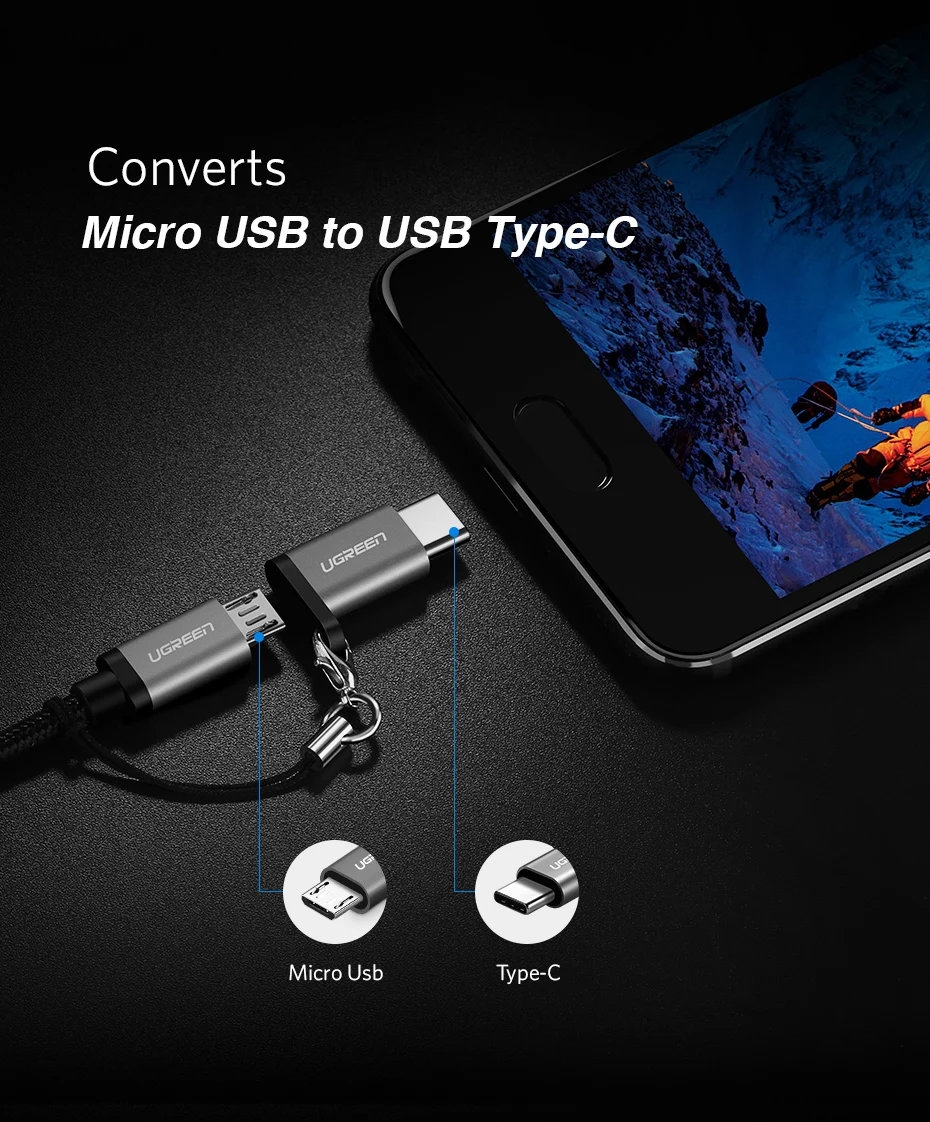 Ugreen usb micro адаптер micro usb к usb c адаптер для samsung s8 s9 sony huawei p20 sony xiaomi 8 type c зарядное устройство otg конвертер