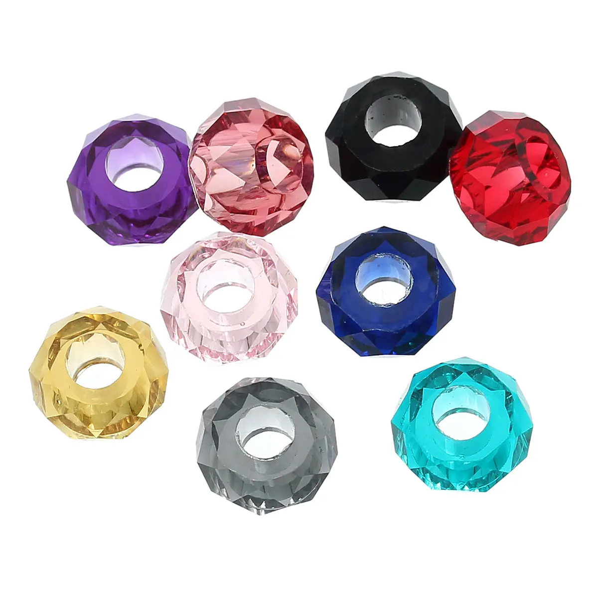 

DoreenBeads Resin European Style Charm Beads Round At Random Faceted About 14mm( 4/8") Dia,Hole: Approx 5.7mm,50 PCs new