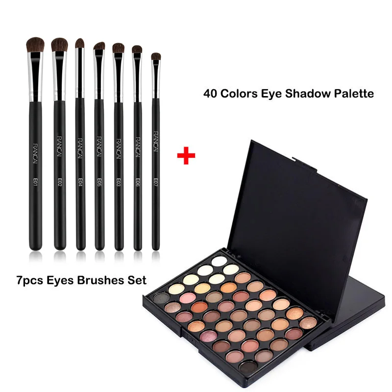 

RANCAI 7pcs Eye Shadow Makeup Brushes Set Smudge Shader Brush and 40 Colors Eyeshadow Palette Face Matte Cosmetic Essentials