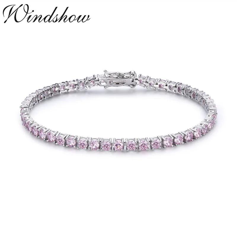 3 мм 925 пробы Серебряный кластер круглый розовый CZ Ziron теннисные браслеты «pulseras Pulseira» браслет для женщин ювелирные изделия подарок для подруги