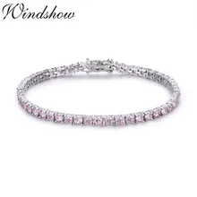 3 мм 925 пробы Серебряный кластер круглый розовый CZ Ziron теннисные браслеты «pulseras Pulseira» браслет для женщин ювелирные изделия подарок для подруги