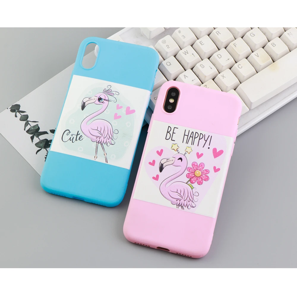 

Fashion Flamingo Cartoon Phone Case Eco Friendly Rubber Silicone iPhone Case X 6 6s 7 Plus Covers Funda Iphone XS Max XR