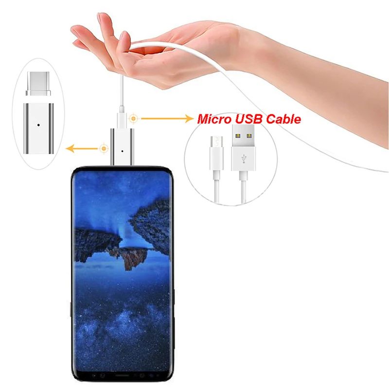 Магнитный Кабель-адаптер Micro USB для TYPE-C зарядный кабель для SAMSUNG S10 S9+ Note 8 Xiaomi Mi9 MIX3 HUAWEI P30 Pro P20 10 USB-C