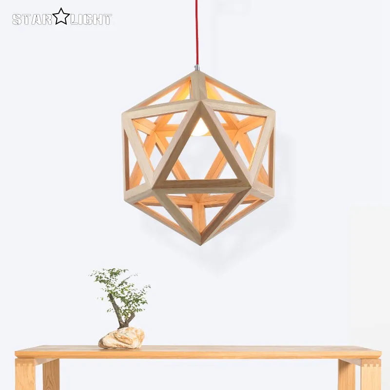 ModernStyleSquareGeometryWoodenPendantLightClassicdesignHome