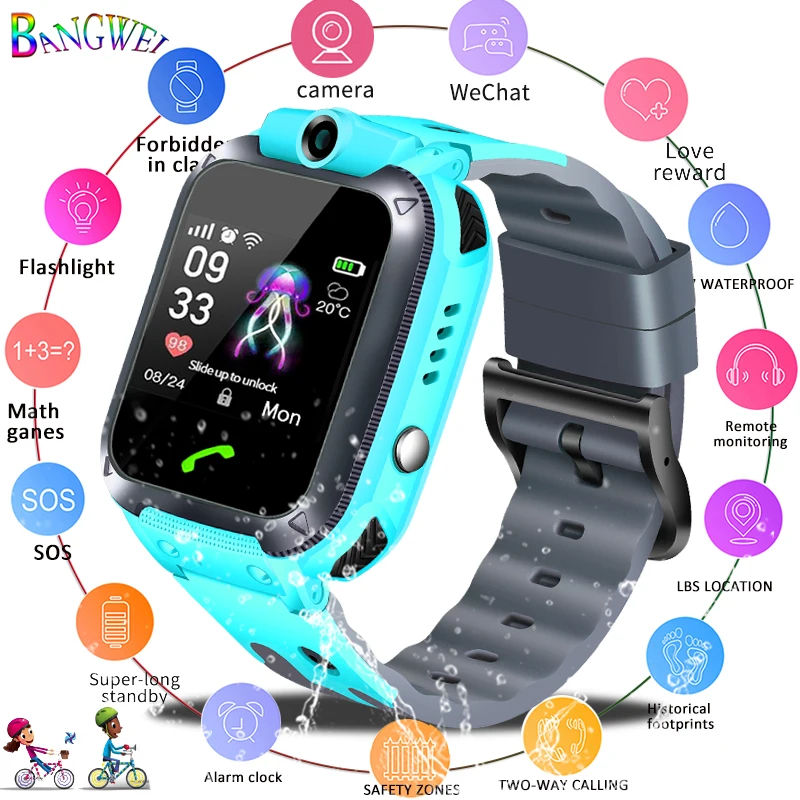 BANGWEI LBS tracker kids watch Camera  touch Screen SOS Call Location Baby clock Children Smart watches For 2G SIM card camera