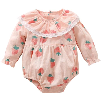 

2019 Brand New Newborn Infant Baby Girl Boy Rompers long Sleeve Strawberry Printing Cotton Jumpsuit Kids Summer Clothes