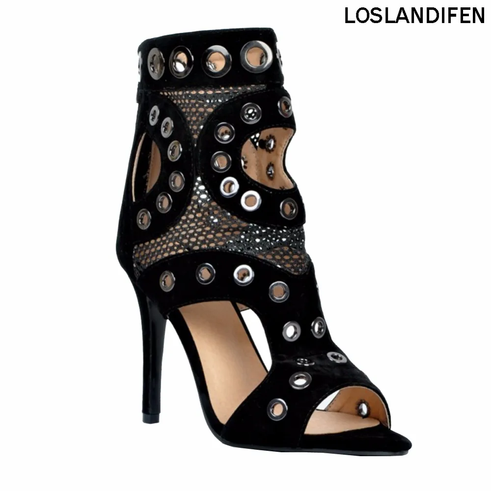 

Womens Fashion Handmade 10cm Cut-out Metal Eyelets Sexy Party Prom High Heel Sandals Shoes XD074