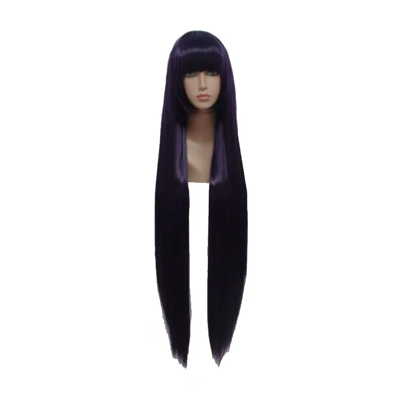 

Mcoser 100cm 39.37"Dark Purple Color Long straight Party Synthetic women girls 100% High Temperature Fiber wigs WIG-164A