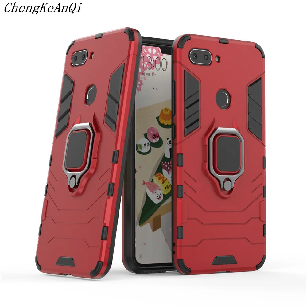 

Luxury Armor Ring Case For Xiaomi Mi 8 Lite Phone Case Cover For Xiaomi Mi8 Lite Anti-Fall Soft Edge Shockproof Full Back Case