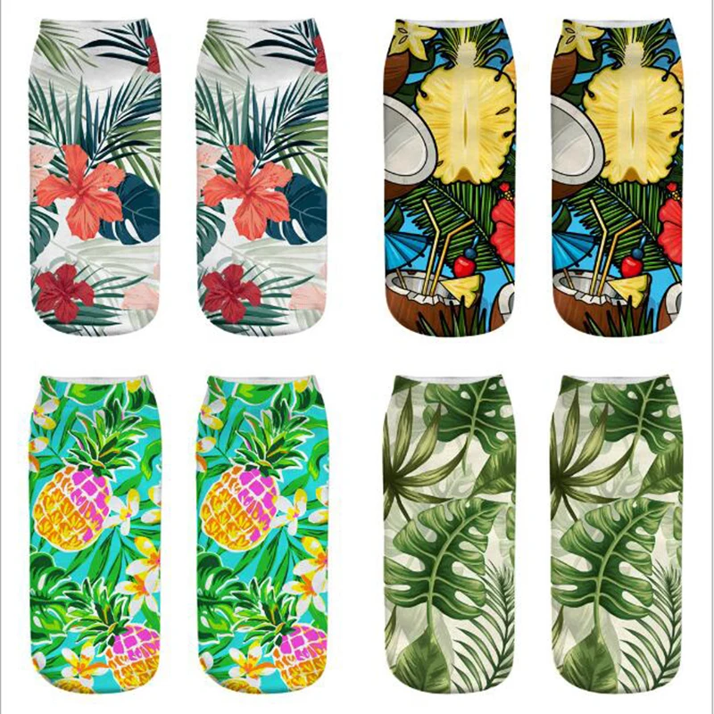 Morematch/1 пара, женские носки до лодыжки, унисекс, тропические растения, цветочный узор, хлопковые носки, 3D принт, забавные носки, 17 стилей на выбор