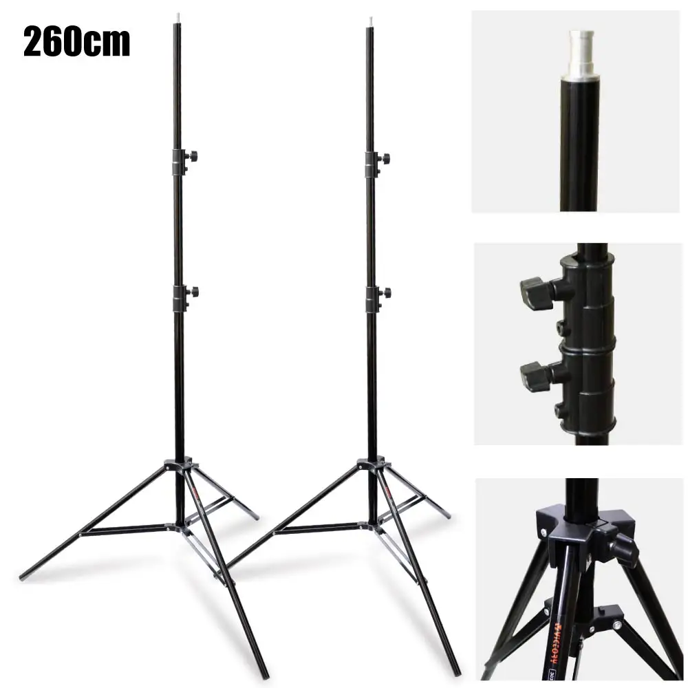

2PCS Studio 303 Aluminum 260cm 2.6m Heavy Duty Spring Cushioned Light Stand for Photography Photo Video Flash Video Light(RU)