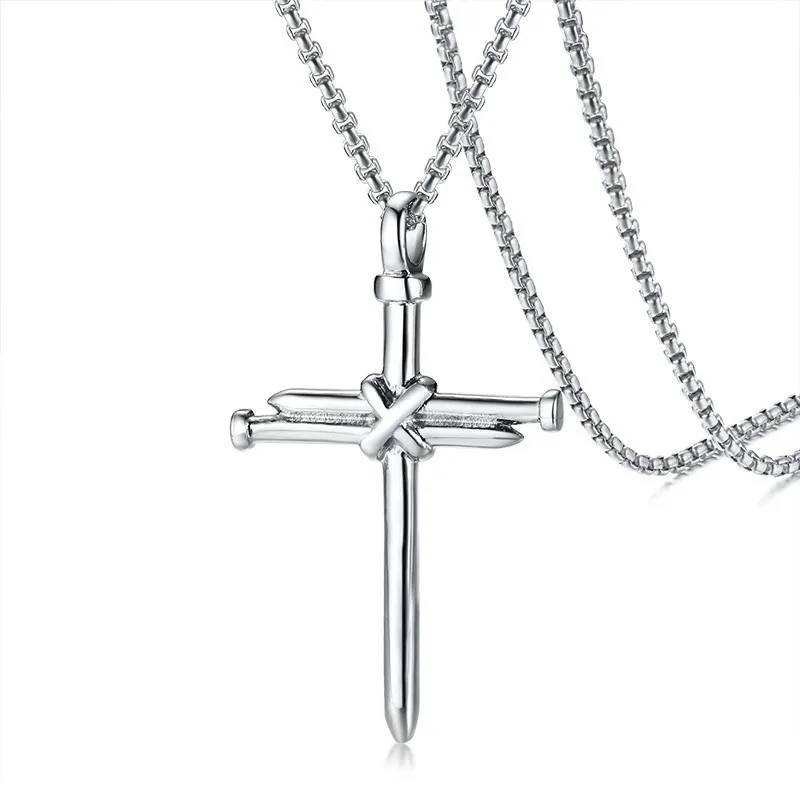 Vnox, уникальный кулон в виде Креста для мужчин, ожерелья из нержавеющей стали, Религиозные ювелирные изделия в стиле панк, Христианская молитва, мужские ожерелья - Окраска металла: Посеребренный