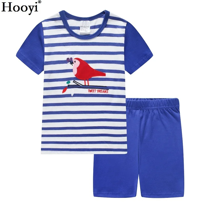 Hooyi/летние пижамные костюмы для мальчиков синие пижамы для детей Детская Пижама домашняя одежда ночная рубашка домашняя одежда для девочек полосатая птица