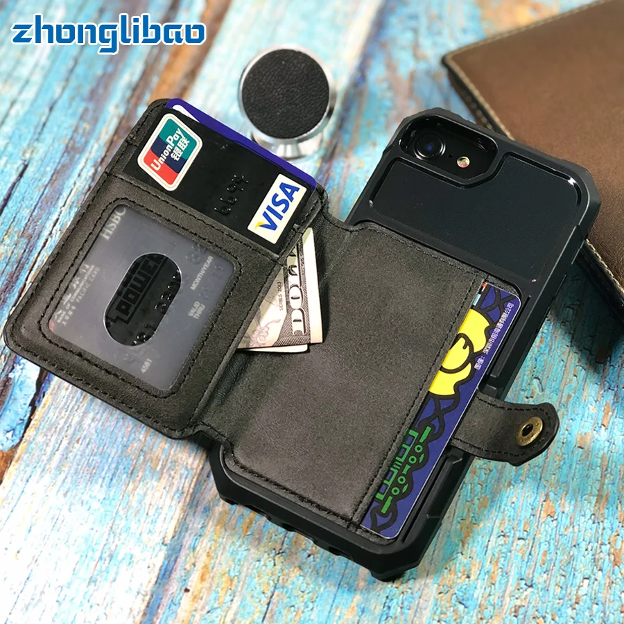 

Shockproof Case for Iphone 8 7 6 6s Plus Leather Wallet Credit Card Holder Stand Silicone Protective Cover for Iphone Xs Max Xr
