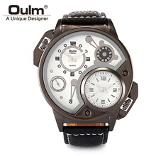 Oulm 3578 Japan Double Movt Male Quartz Watch Leather Band Wristwatch Military Sport Round Dial Brand Luxury Men’s Watch