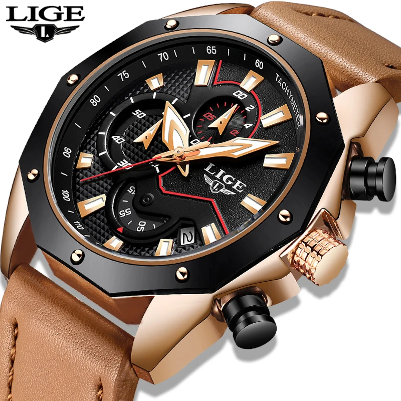 

2018 LIGE Mens Watches Top Brand Luxury Quartz Wristwatch Men Leather Automatic Date Waterproof Sport Watch Relogio Masculino