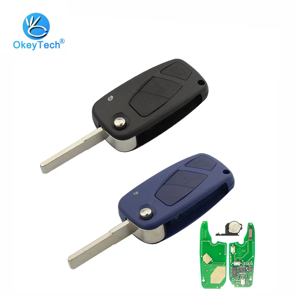 OkeyTech для Fiat дистанционного ключа 3 кнопки флип складной 433 МГц PCF7946 чип SIP22 лезвие для Punto Ducato Stilo, Panda центральный Doblo