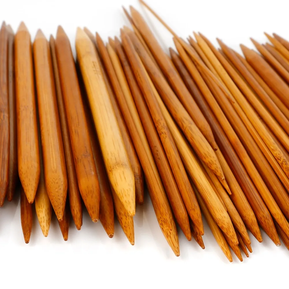 

55pcs Knitting Needles 15sizes 20cm Bamboo Crochet Hooks Double Cusp Pointed Carbonized Sweater Needle Set Weave Craft Home Kits