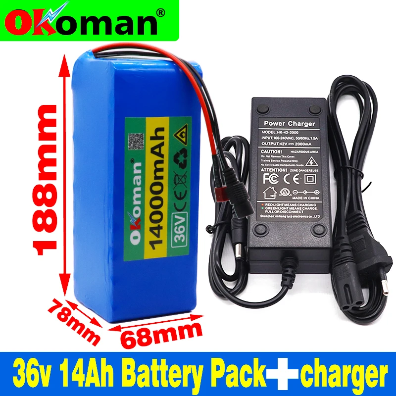 

36V battery 10S4P 14Ah 18650 lithium battery pack 500W high power battery 42V 14000mAh Ebike electric bicycle BMS+42v charger