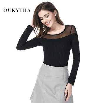 

Sexy Lace T Shirt Women Black Elegant Female Tops Autumn 2018 Korean New Style Strip O-Neck Shirt Solid Basic Winter Clothes