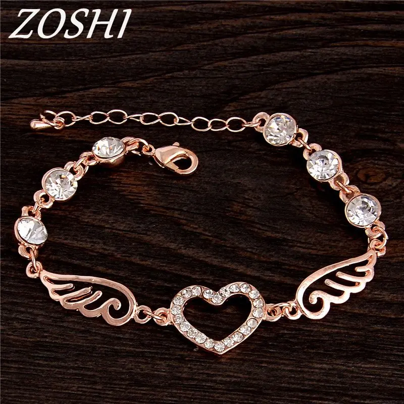 

ZOSHI Luxury Rose Gold Chain Link Bracelets for Women Ladies Cubic Zircon Crystal Jewelry Charms Heart Woman Bracelets & Bangles