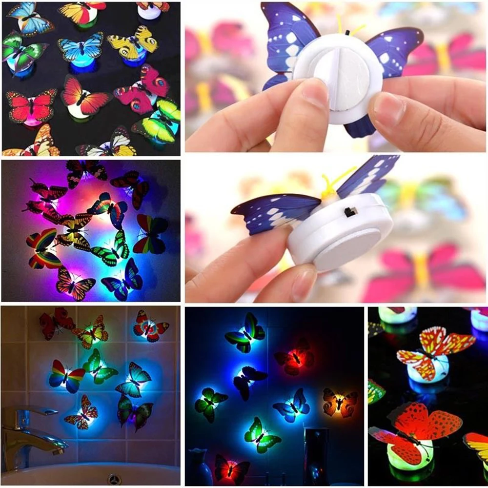 Креативный цветной светодиодный ночник с бабочкой для дома, спальни, декоративный настенный светодиодный ночник, цвет случайный