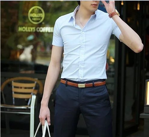 2017 New Korean Men S Short Sleeved Shirt Slim Simple Solid Color Korean Men S Short Sleeved Shirt