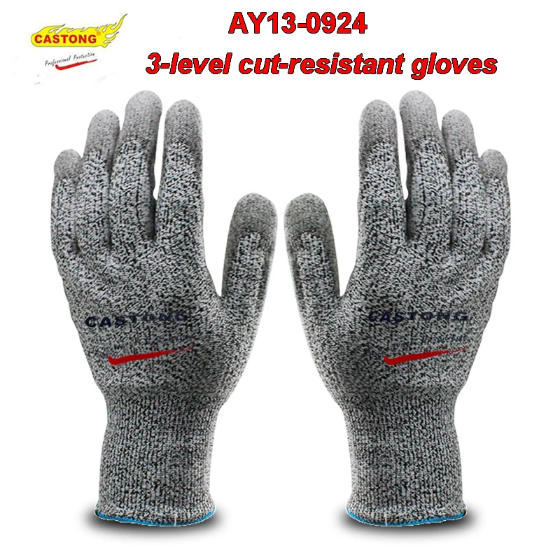 CASTONG AY13 0924 Cut resistant gloves PU coating Anti cut polyester