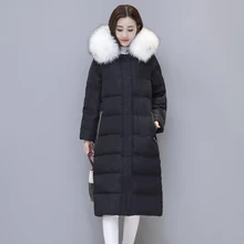 Зимний пуховик, теплая Высококачественная Женская парка, длинное пальто, плюс размер, с капюшоном, белое пуховое пальто, женская одежда