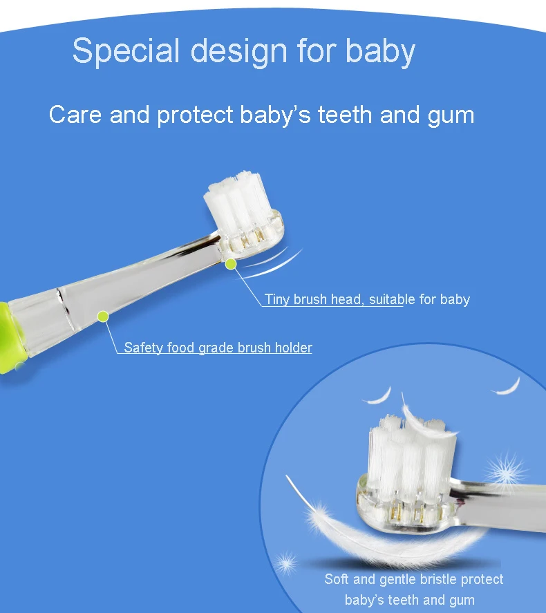 Seago Детская электрическая зубная щетка для От 0 до 4 лет светодиодный свет зубные щетки с мягкой щетиной для двух цветная зубная щетка