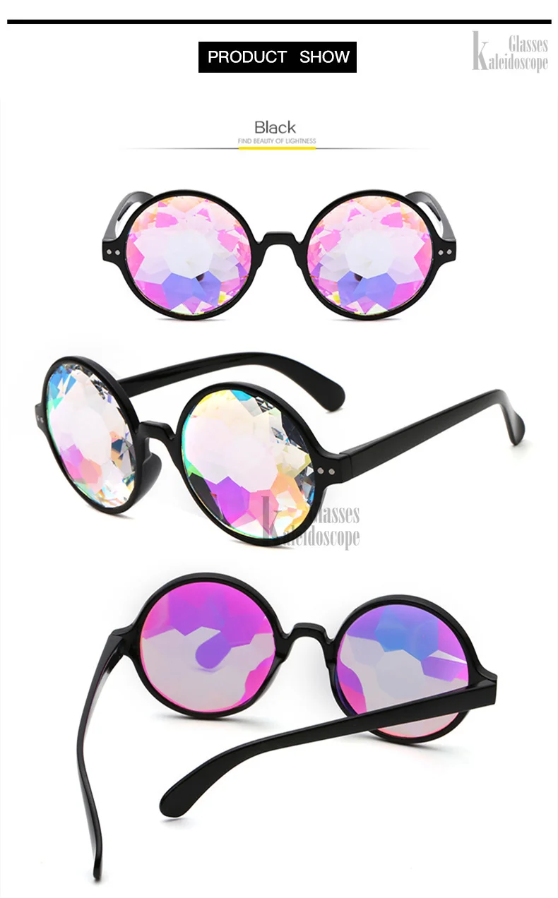 Kaleidoscope Glasses Rave Men Round Kaleidoscope Sunglasses Women Party Psychedelic Prism Diffracted Lens EDM Sunglasses Female square sunglasses