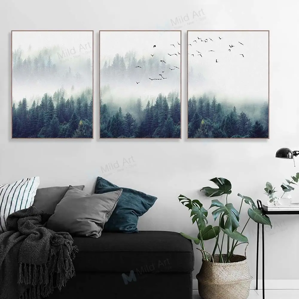 

Scandinavian Forest Mountain Birds Landscape Poster Prints Nordic Style Living Room Wall Art Pictures Home Decor Canvas Painting
