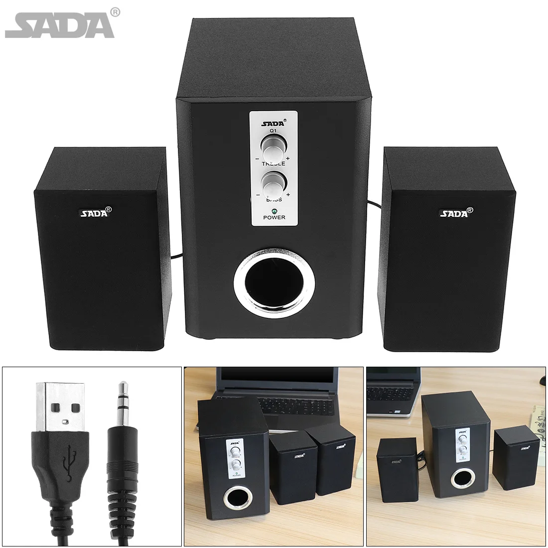 

SADA Q1 2.1 Wireless Bluetooth Speakers 3 Canale Wooden Combination Speaker Subwoofer Speaker Computer PC Speaker with TF USB
