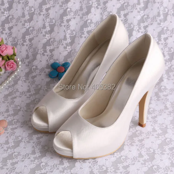 

(20 Colors) Wedopus Elegant White Ivory Bridal Shoes Peep Toe 10CM Large Size