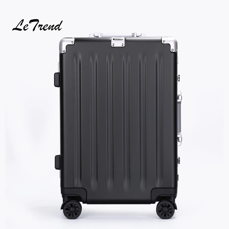 Letrend 24 29 дюймов алюминиевая рама прокатки Чемодан чемодан на колесиках однотонные высокого качества дорожная сумка для переноски на чемоданы колеса багажник - Цвет: Black